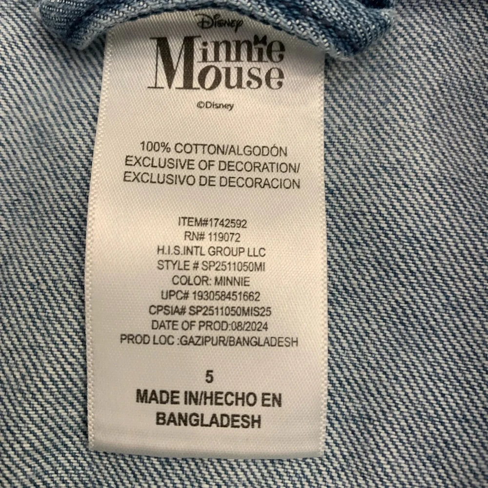 Disney Minnie Mouse Girl’s Denim Jean Jacket Size 5